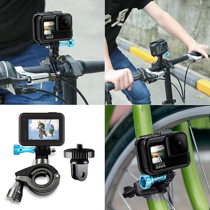 MiPremium Bike Handlebar Pole Mount for GoPro Hero 13 12 11 10 9 8 7 6 5 4 3 2 Black Silver Session, AKASO Campark & Other Action Camera Accessories. & Motorcycle & Bicycle Clamp Mount Adapter