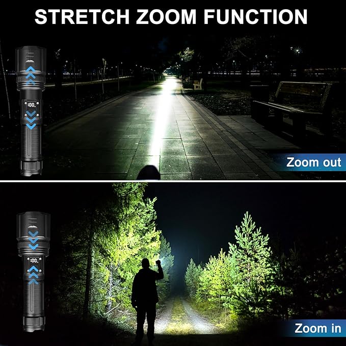 Flashlights High Lumens, USB Rechargeable Flashlight with LCD Digital Power Display, Zoomable LED Super Bright Flash Light, 4 Mode, IPX5 Waterproof for Camping, Emergencies and Outdoor