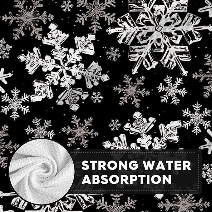 Artoid Mode Black Snowflakes Winter Kitchen Dish Cloths, 12x12 Inch Quick Dry Microfiber Dishcloths for Kitchen Dish Rags Set of 2