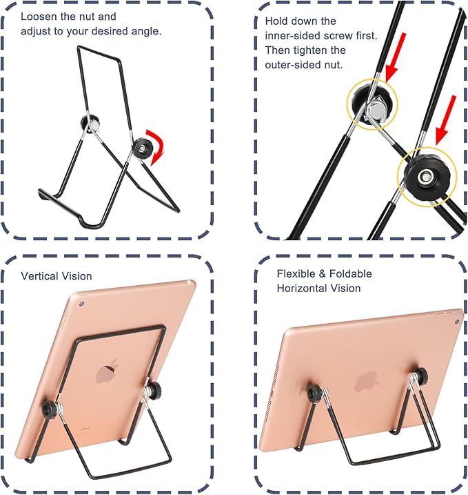 Artliving (2 Pack) Adjustable Iron Display Stand Easel Foldable Tablet Stand Holder,Displays Picure Frames,Photo,Cookbooks,iPad,Art Collection,Black