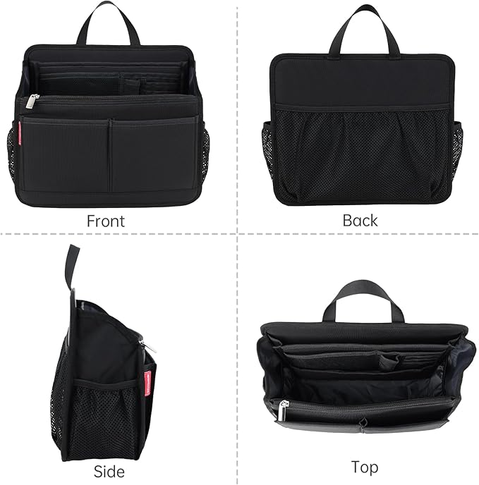 Small Rugged Organizer Insert for Briefcase Tote Shoulder Messenger Bag-19 Pockets,Durable Padded Nylon,Handle-Black