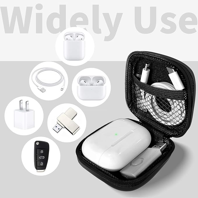 MOLOVA Square Earbud Case Portable EVA Carrying Case Storage Bag Tech Pouch Cell Phone Accessories Organizer with Carabiner for Earphone, Earbud, Earpieces, SD Memory Card, Camera Chips, Black
