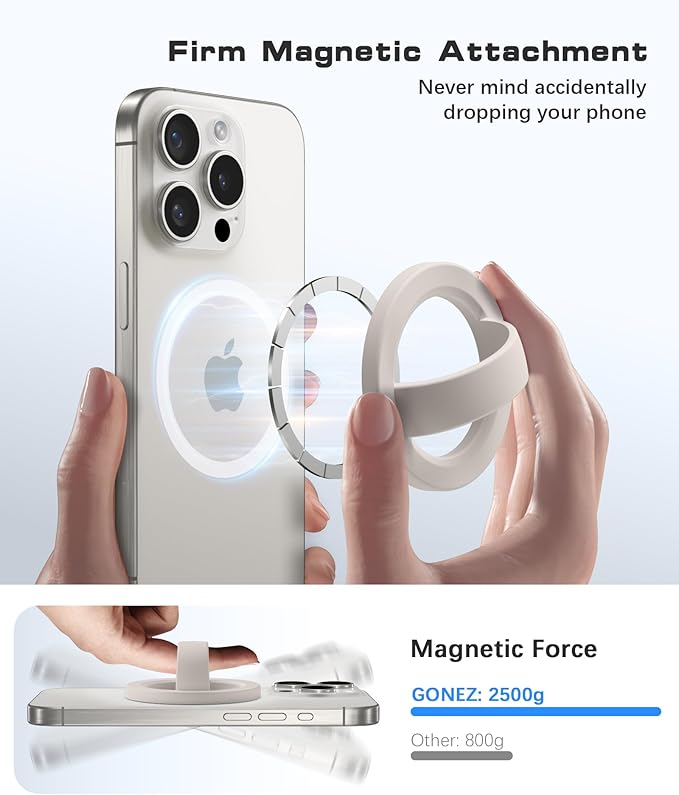 GONEZ Magnetic Phone Grip Compatible with MagSafe, Removable Silicone Loop Grip, Phone Ring Holder for Back of Phone for iPhone 17/16/15/14/13/12 Series, Stone