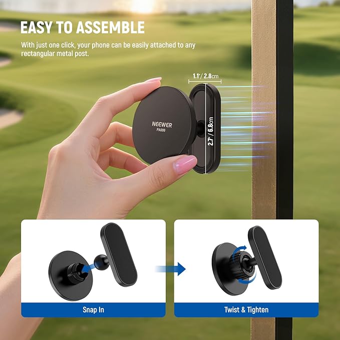 NEEWER PA144 (Black) Phone Cage Compatible with iPhone 17 Pro Max + PA099 Magnetic Phone Holder Mount for Golf Cart Car, Quick Release Video Rig Stabilizer with 67mm Filter Ring, 17mm Lens Backplate