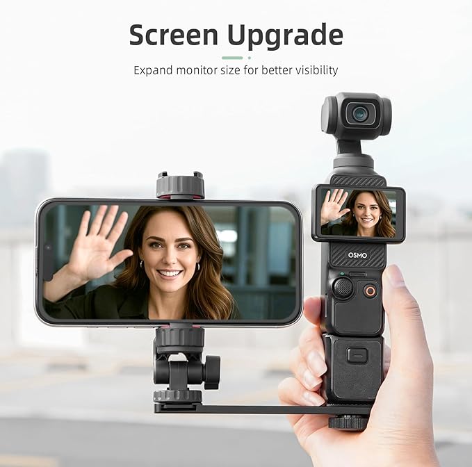 BRDRC Pocket 3 Phone Holder Mount, Metal Expansion Adapter Phone Clip with 1/4” Screw and Cold Shoe for DJI Osmo Pocket 3 Creator Combo Accessories - Can be Used with Tripod Selfie Stick