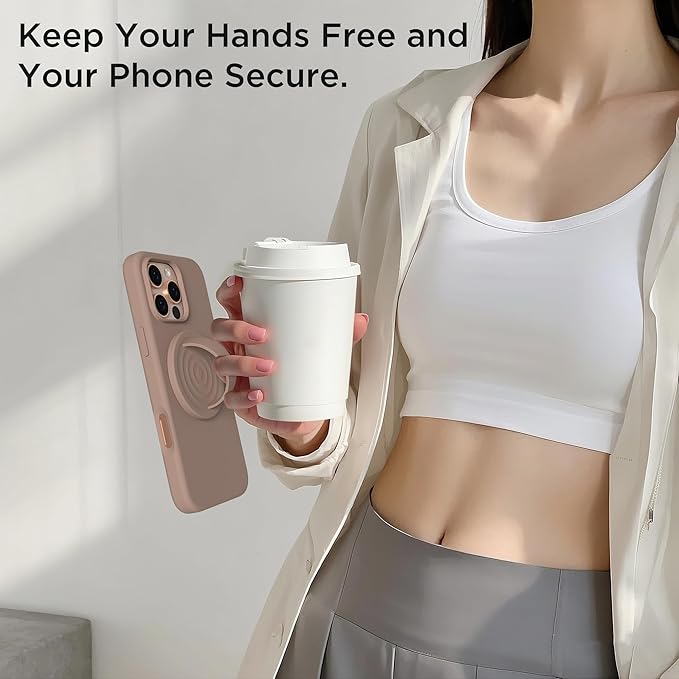 Magnetic Phone Grip Ring Holder, Liquid Silicone Magnet Cell Phone Grip Finger Loop, Compatible with Magsafe, Back of Phone for iPhone 17/16/15/14/13/12 Series, Light Brown