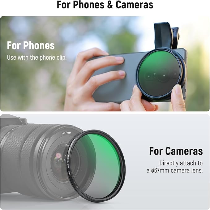 NEEWER 2 in 1 67mm CPL & Black Diffusion 1/4 Filter Compatible with Android Samsung S25 Ultra Google Pixel Huawei Xiaomi, Circular Polarizing Phone Camera Lens Photography Accessories Kit, FL-B36