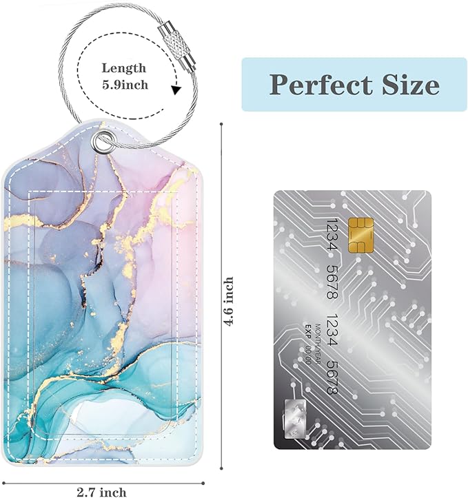 (Set of 2) Luggage Tag Leather Privacy Cover ID Label Address Card with Stainless Steel Loop, Travel Bag Tags Suitcase Labels, Powder Blue
