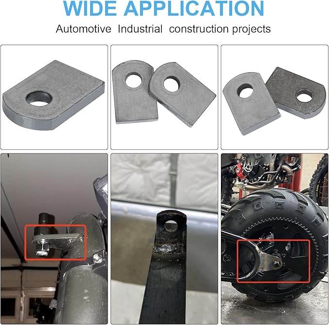 Weld on Tabs, Steel Shock Basic Weld Tab, Universal Weld on Tabs Flat Bottom Mount with a 3/8" Hole.1-1/2" Height, 1" Wide, 3/16" Thick Pack Of 10 Tabs Steel Mounting Bracket OywhC-1