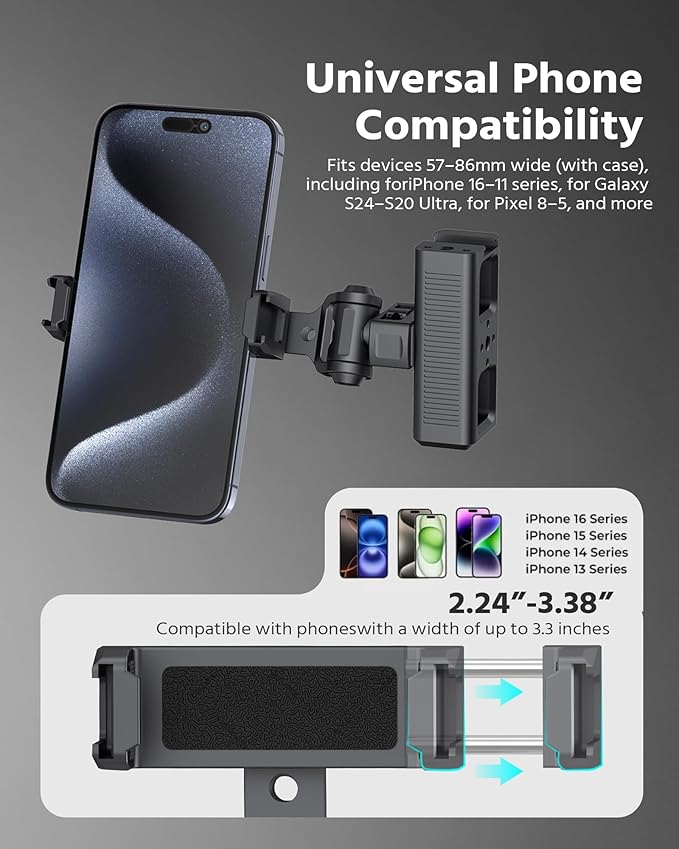Phone Clip Rig Stabilizer for Smartphone, Lightweight Handheld Vlogging Rig with 360° Rotation, Grip & Cold Shoe Mounts | Compatible with Most Smartphones (for Arri-Standard)