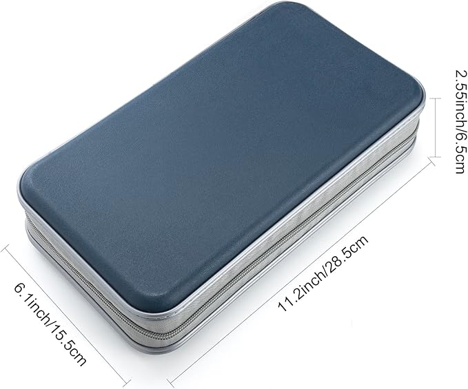 UENTIP 96 Capacity CD Case,Portable DVD Hard Plastic Case Holder CD Organizer Wallet Protective DVD Storage (dark blue, 96)