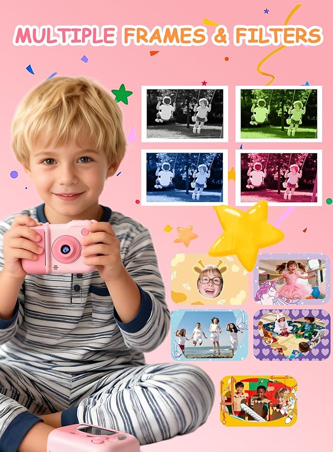 Kids Camera Instant Print, Christmas Birthday Gifts for Girl Boys 3-12 Years Old, Dual Camera HD Digital Video Cameras for Toddler 4 Rolls Print Paper & 32G Card (Pink)