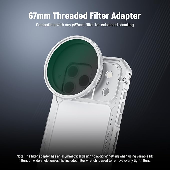 NEEWER PA144 (Silver) Phone Cage Compatible with iPhone 17 Pro Max + PS017 180 Degree U Shaped USB C OTG Adapter, Quick Release Video Rig Stabilizer with 67mm Filter Ring, 17mm Lens Backplate
