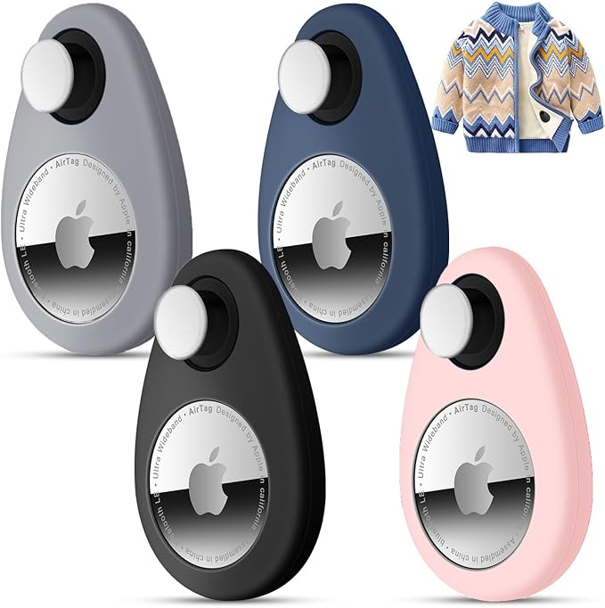 4 Pack Airtag Holder for Kids Hidden,GPS Tracker Case, Anti-Removal Airtag Silicone Case with Pins, Suitable for Children, Elderly, Pets, Backpack, Luggage (Pink & Gray&Black & Navy Blue, 4 Pack)