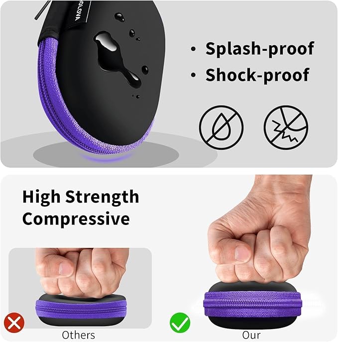 MOLOVA for Earbuds Carrying Case, Small Oval Storage Cases, Tech Pouch, Portable Storage Earbud Pouch Bag for Earbuds, in-Ear Headphones, Earphones, Headsets, Hearing Aids, USB Charging Cable, Purple