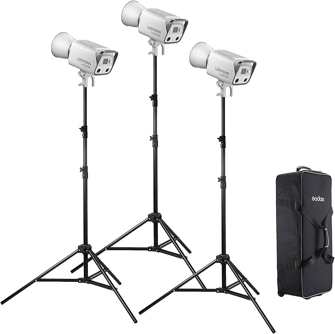 Godox LA300R RGB LED Light Kit (3K), 300W Adjustable RGBWW with 1800K–10,000K CCT, CRI/TLCI 96+, Bowens Mount, App & DMX Control, 3-Light Kit with Reflectors and Case for Studio and Video
