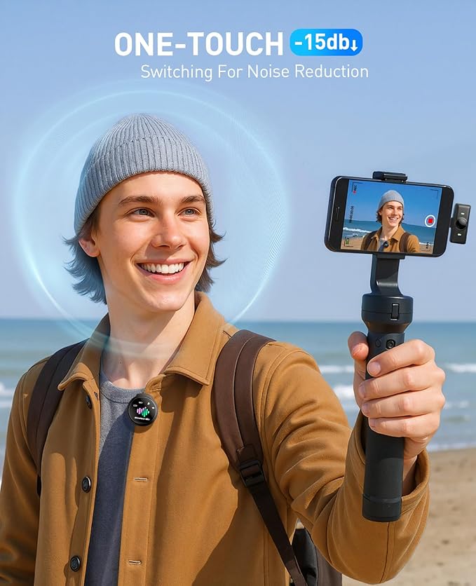 Wireless Lavalier Microphone for iPhone: Mini Microphones for Android Equipment - Noise Reduction Lapel Mic for Professional Recording - 80h Battery Life - 48KHz Studio Sound