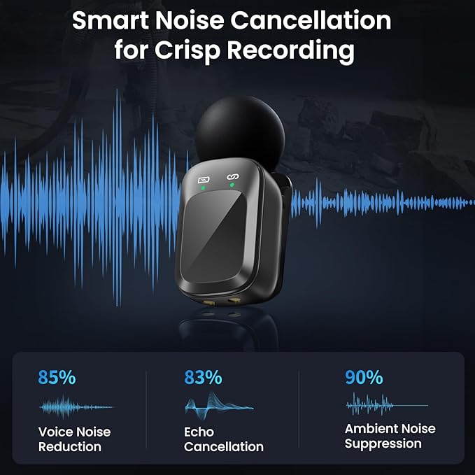Mini Microphone, Ultra-Light Wireless Microphone for iPhone/Android, 30H Battery Life with Charging Case, 48kHz/24bit, Noise Cancellation for Vlogging, Streaming
