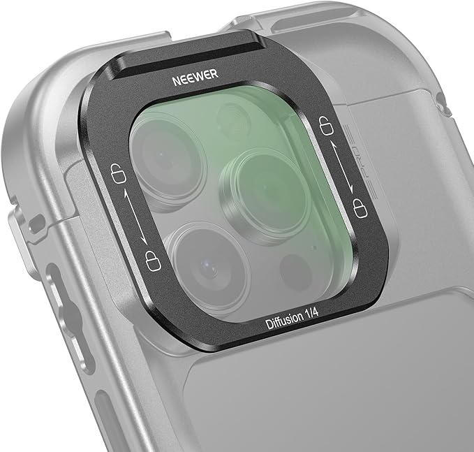 NEEWER 1/4 Black Diffusion Phone Lens Filter, Quick Release Multicoated HD Optical Glass Dreamy Effect Filter Compatible with iPhone 16 Pro (PA073) 16 Pro Max (PA074) Phone Cage, FL-I5