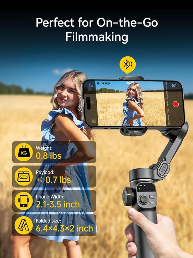 AOCHUAN Gimbal Stabilizer for iPhone, 3-Axis Phone Gimbal Built in 7.8' Extension Rod, Portable Gimbal Stabilizer w/OLED Display for iPhone/Android, Perfect for TikTok YouTube Vlogging-Smart X2 Black