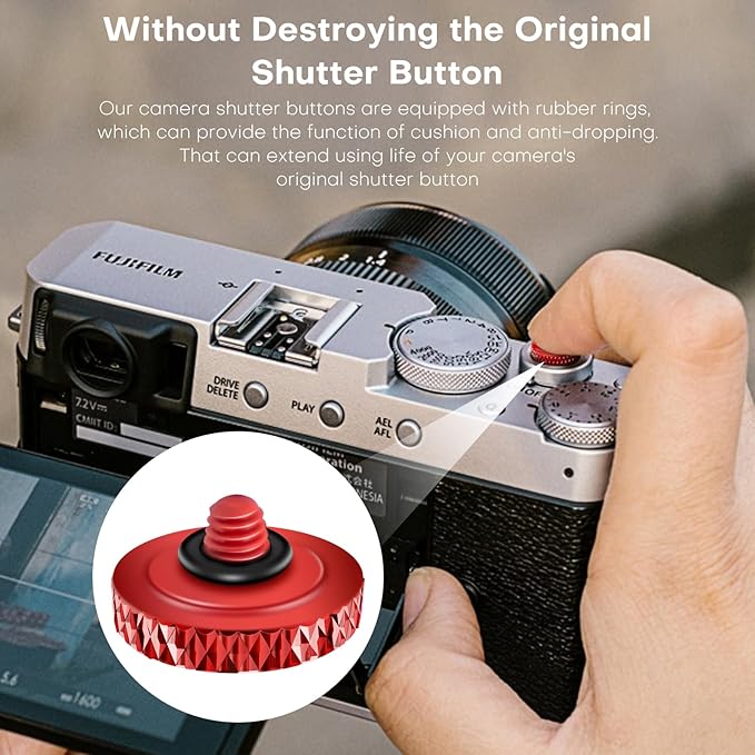 REYGEAK for Fujifilm Camera Shutter Button(4 Pack/Red) Copper Soft Shutter Release Button,Camera Shutter Button Fits for Fuji Fujifilm X100 X100VI X-T5 X-T4 X-T3 Accessories