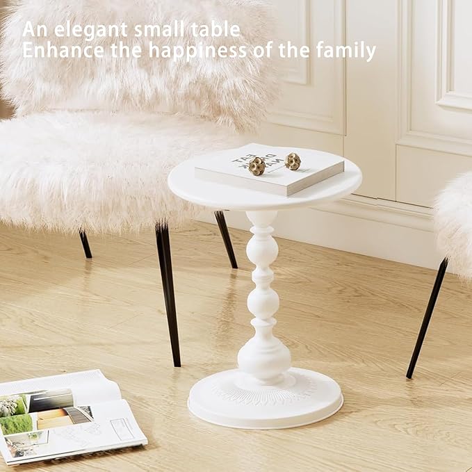 Pedestal White Metal Side Table, Sofa Coffee Table, Small TV Tray Table for The Sofa In the Living Room and Bedroom, Mini Coffee Table is Lightweight and Convenient to Move, 20.47 (H) *13.77 (W)