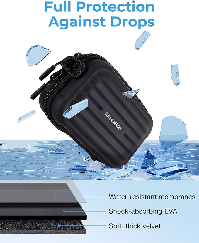 BAGSMART Digital Camera Case, Protective & Waterproof Small Camera Case with Shoulder Strap, Lightweight Camera Sling Bag for Canon PowerShot ELPH 180/190 / Sony DSCW800/DSCW830 - Black