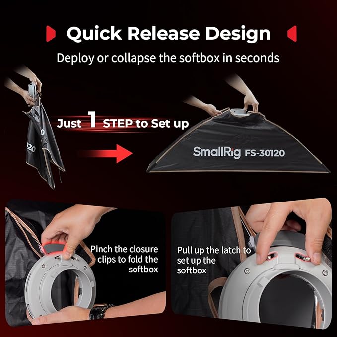 SMALLRIG 12'' x 47'' Quick Release Softbox Bowens FS-30120 with Diffuser/Honeycomb Grid/Bag, Softbox Compatible with SmallRig RC 220 pro, for Bowens Mount COB Lights, for Godox for Neewer -5370
