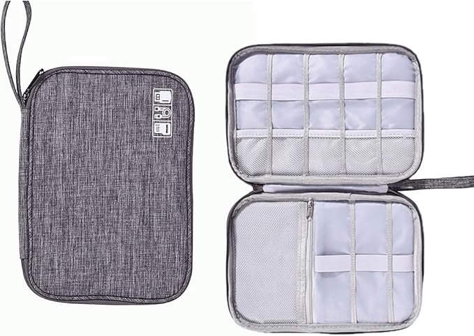 cable organizer bag Travel Case,Electronic Accessories Storage Bag,Portable Waterproof Cable -Travel Cord Organizer- Bag for Small Charging Cord Storage,Cables,SD Card GRAY