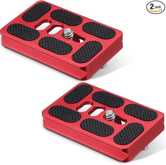 Frienda 2 Pieces Metal Quick Release Plate with 1/4''-20 Camera Screw Tripod Mount Plate Fits Standard for DSLR Camera Tripod Ball Head(Pu60,Red)