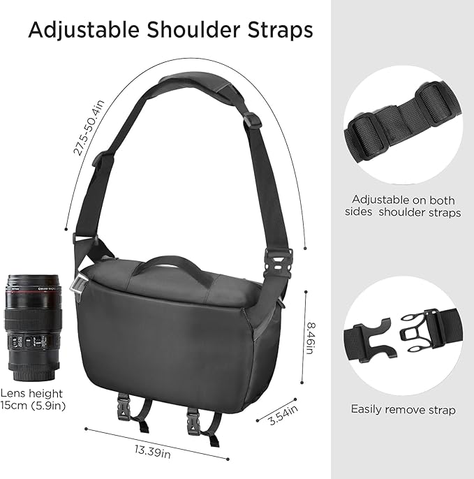 TAAOKA Camera Sling Bag, Waterproof Camera Case with Tripod Holder, DSLR/SLR/Mirrorless Cameras Shoulder Bag, Crossbody Camera Bags for Photography (Black)