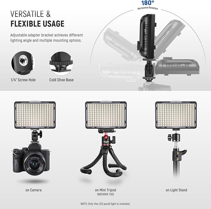 NEEWER Dimmable 176 LED Video Light Lighting Kit: 176 LED Panel 3200-5600K, 2 Pieces Rechargeable Li-ion Battery, USB Charger and Portable Durable Case for Canon, Nikon, Pentax, Sony DSLR Cameras