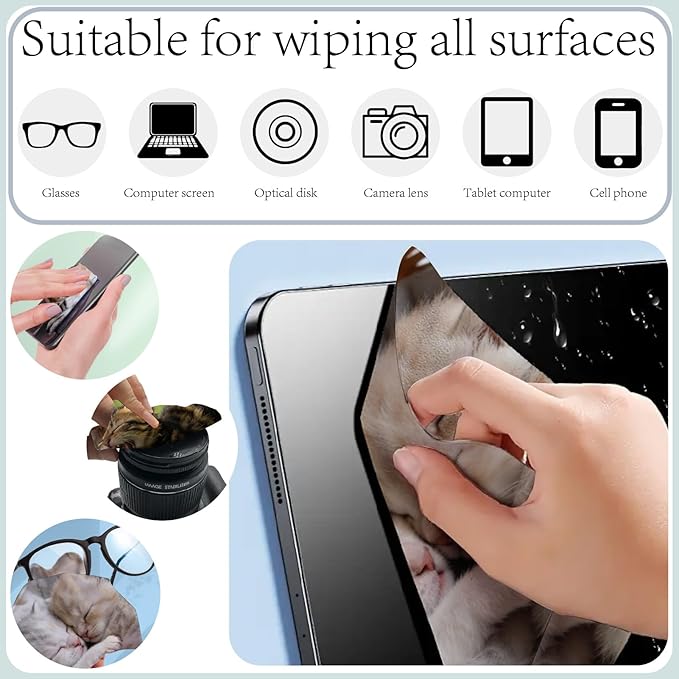 CREATCABIN 6 Pcs Cute Cats Microfiber Glasses Cleaning Cloth Reusable Thicken Sunglasses Cloth Soft Multicolor Eyeglasses Cleaner Wipes Washable for Camera Cell Phone Screens Glasses Gift 6x6in