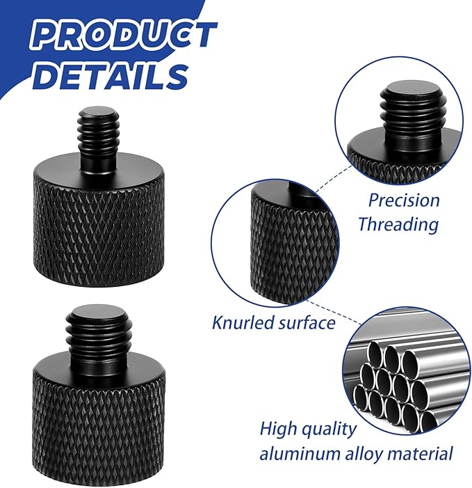 4 Pcs 1/4 to 3/8 Tripod Screw Adapter, 1/4 Male to 3/8 Female & 3/8 Male to 1/4 Female Black Aluminum Alloy Camera Tripod Screw Adapter for Camera Monitor, Mount, Microphone Stand