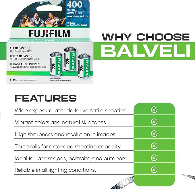 Fujifilm 400 Film Bundle, 6 Rolls (2x3 Pack), 36 Exposures Each for 35mm Cameras