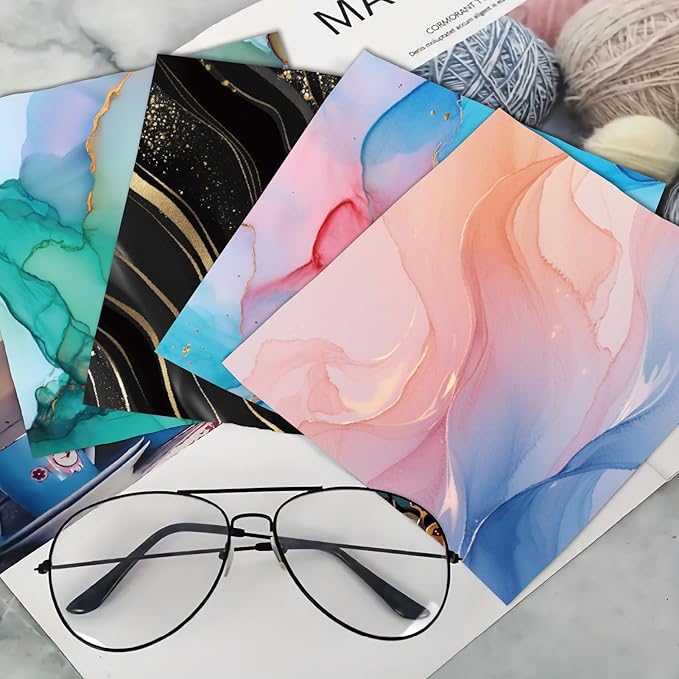 CREATCABIN 6 Packs Thickened Glasses Cleaning Cloth Marbling Design Microfiber Cleaning Cloth Multi-Colored Eyeglass Cleaning Cloths Soft Wipes for Reusable Eyeglass Phone Screens Camera Lens 6x6in
