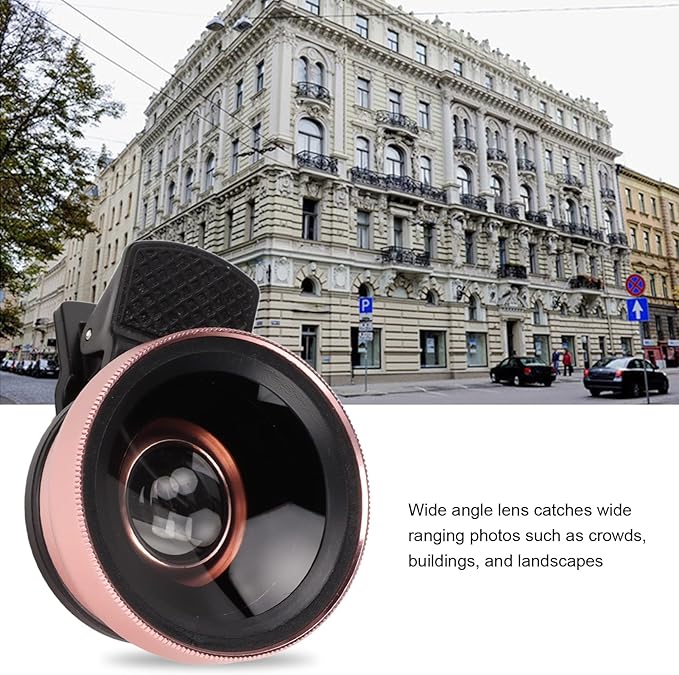 2 in 1 Cell Phone Lens Kit, 0.45X Wide Angle 12.5X Macro Phone Camera Lens, Professional Cell Phone Lens with Clip, Detachable HD Lens with Storage Bag, Compatible with Phones and Tablets(Rose Gold)