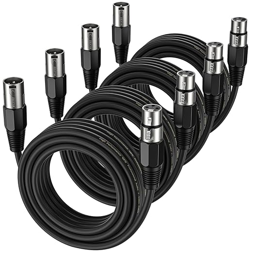 EBXYA XLR Cable 35ft 4 Packs - Balanced Microphone Cable with 3-Pin XLR Male to Female Mic Speaker Cable, Black