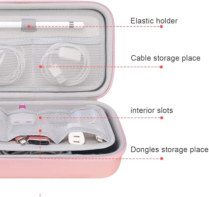 Canboc Hard Travel Electronic Organizer Case for MacBook Power Adapter Charger, Cable, Mouse Power Bank, Apple Pencil, USB Flash Disk, SD Card, Small Portable Accessories Bag, Rose Gold