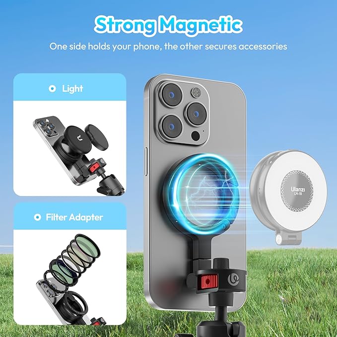 ULANZI MT30 Magnetic Flexible Tripod for iPhone 17-12 Series with 1/4" Thread, Mini Bendable Phone Holder Stand for MagSafe & Cameras, Octopus Mini Tripod Mount for Creative Shooting & Video Recording