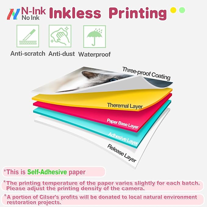 Mini Thermal Printer Sticker Paper,2.2x0.98in(57X25mm), Compatible with iDPRT, CILSER Thermal Printer Paper for Mini Printer/Kids Camera Width Under 57mm, HD,Inkless,Waterproof(Sticky 10 Rolls)