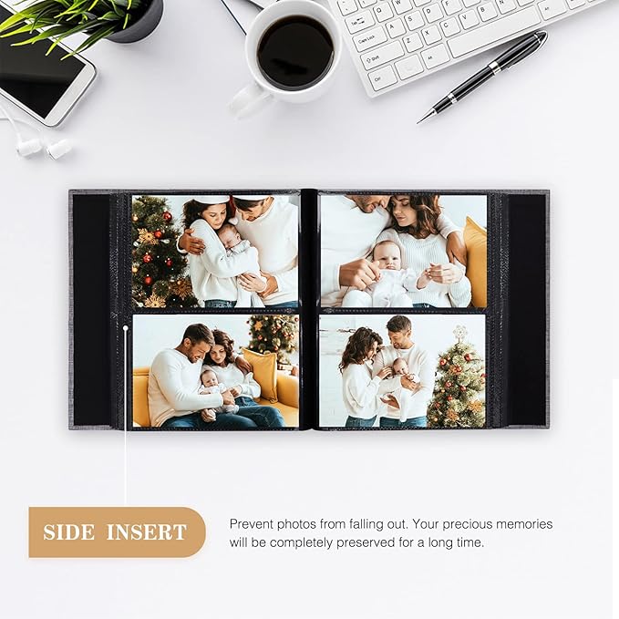 potricher Small Photo Album 4x6 200 Photos Linen Cover Picture Photo Book for Family Wedding Anniversary Baby Vacation (Gray,200 Pockets)