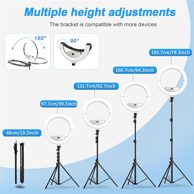 18 inch Ring Light with Stand,Foldable Large Ring Light for ipad iPhone,LCD Display/4 Clips/2 USB Ports,2700-6500K with Tripod for Tattoo Lash Barber Makeup Photography Lighting