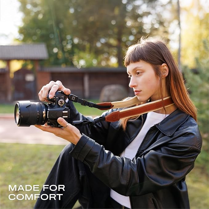C Coiro Classic Leather Camera Strap with Quick Release, Sling Neck DSLR SLR Camera Shoulder Strap for Photographers