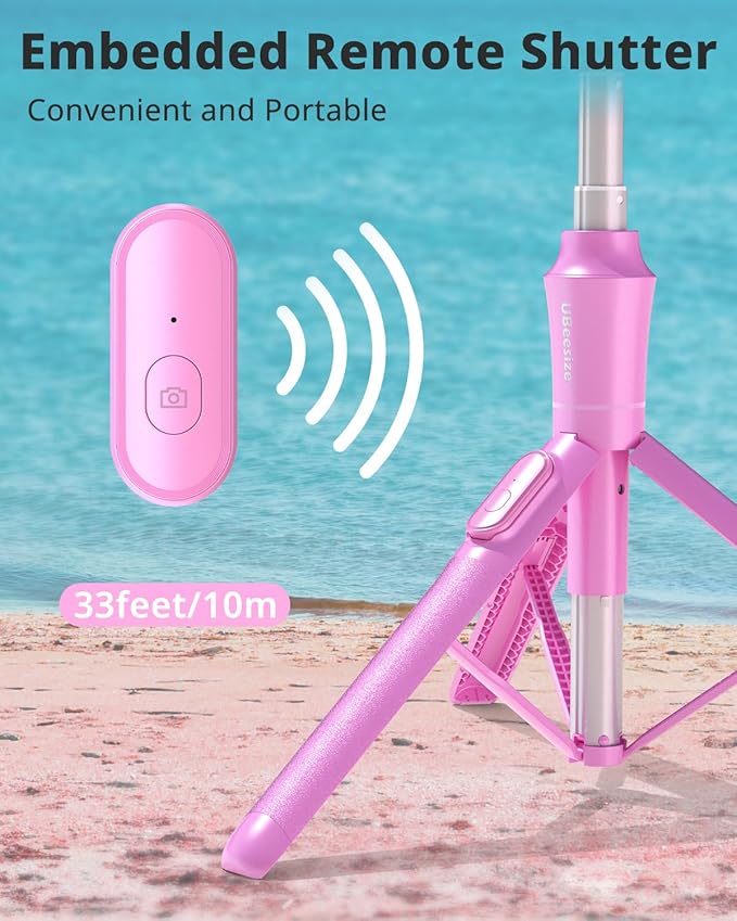 UBeesize 62'' Magnetic Selfie Stick Phone Tripod with Wireless Remote, Extendable Cell Phone Tripod Stand, Compatible with MagSafe, Cellphone Tripod for iPhone 17 16 15 14 13 12 Android Phones Pink