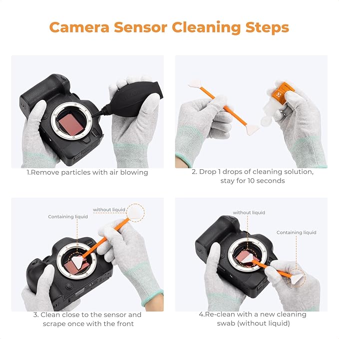 K&F Concept APS-C Sensor Cleaning Kit, Digital Camera Lens Cleaner - 20ml Cleaner, Gloves & 10 X 16mm Double-Tipped Swabs for APS-C Type CMOS & CCD Sensors