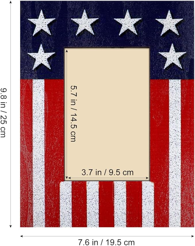 ABOOFAN American Flag Picture Frame, Independence Day Wooden Photo Frame, Desktop Picture Display Stand, 4th of July, Christmas Patriotic Decoration (6x8'', no Glass)