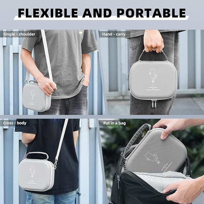 Osmo Mobile 7P Carrying Case, PU Portable Shoulder Bag for DJI OM 8/7/Pro – Protective Travel Storage Case Smartphone Gimbal Stabilizer Accessories, Gray