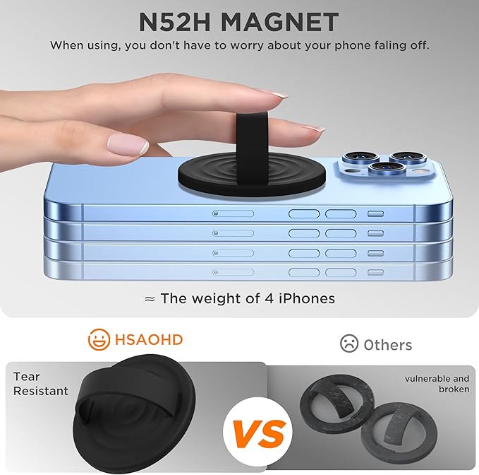 Upgraded Magnetic Phone Grip, Liquid Silicone Soft and Portable, Removable Finger Loop Ring Grip Holder for iPhone, Strong Magnetic Attraction, Compatible with MagSafe Phone Case, Black