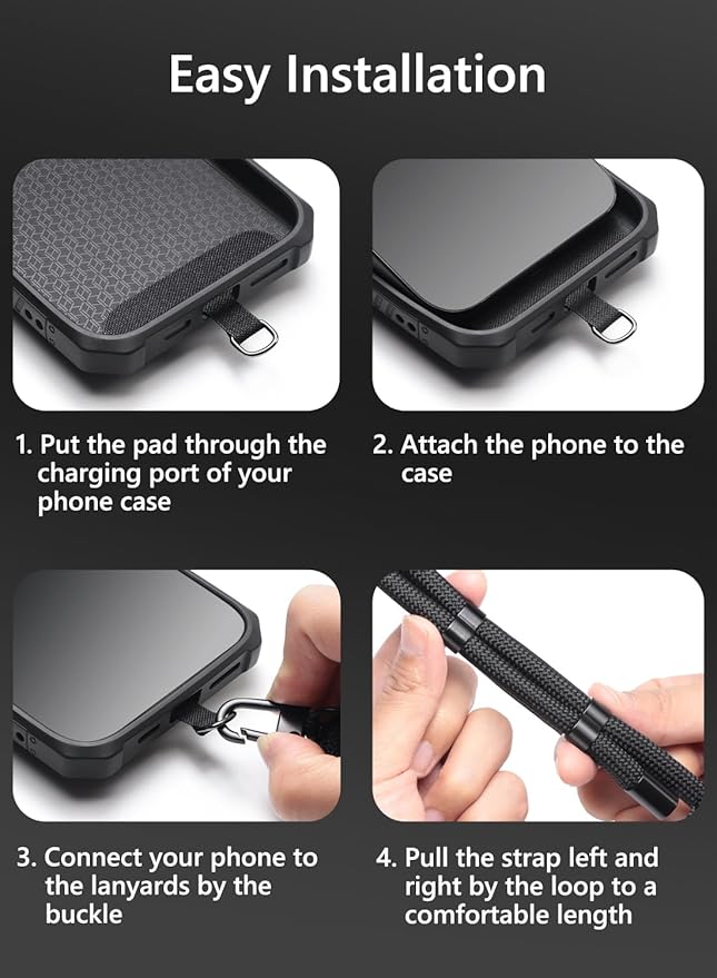 Vihibii for iPhone 15 Pro Max Case with Crossbody Lanyard Strap, Build-in Card Holder (4 Cards) & Slide Camera Cover & Kickstand, Military Grade Drop Protection, Hard Back & Soft Edge Case, Black